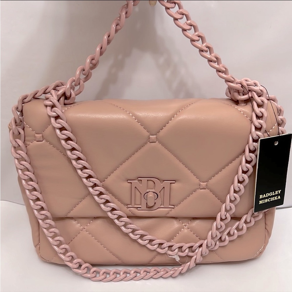 Badgley Mischka Pink Quilted Shoulder Crossbody Hand Bag